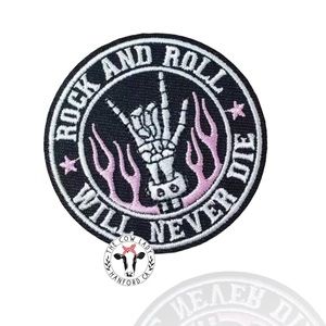 Skeleton Iron On Patch Rock N Roll Biker Embroidered Black Iron-On New Jacket